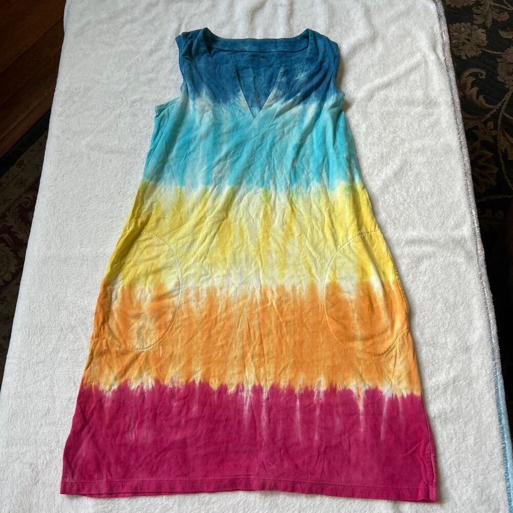 Land's End Rainbow Tie-dye cover up dress women's small pockets summer beach